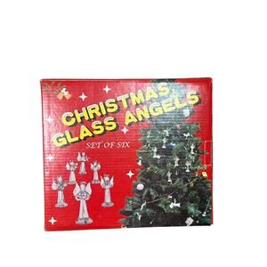 VTG NOS Six 3" Glass Angel Ornaments with Gold Accents Sparkle Twinkle Glow